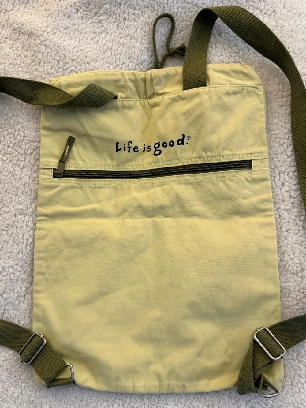 Life is Good Horse Canvas Drawstring Backpack Yellow Equestrian Vintage Style
